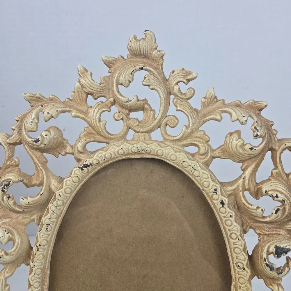 Antique 1920s Ornate Cast Metal Oval Photo Frame 5x7 Scroll Art Deco Victorian